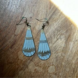 Earrings Bohemian teardrop Greenish Blue Antique Vintage feel very light weight